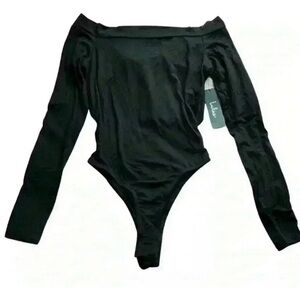 NWT Lulu's Off-Shoulder Open Back Long Sleeve Bodysuit Black